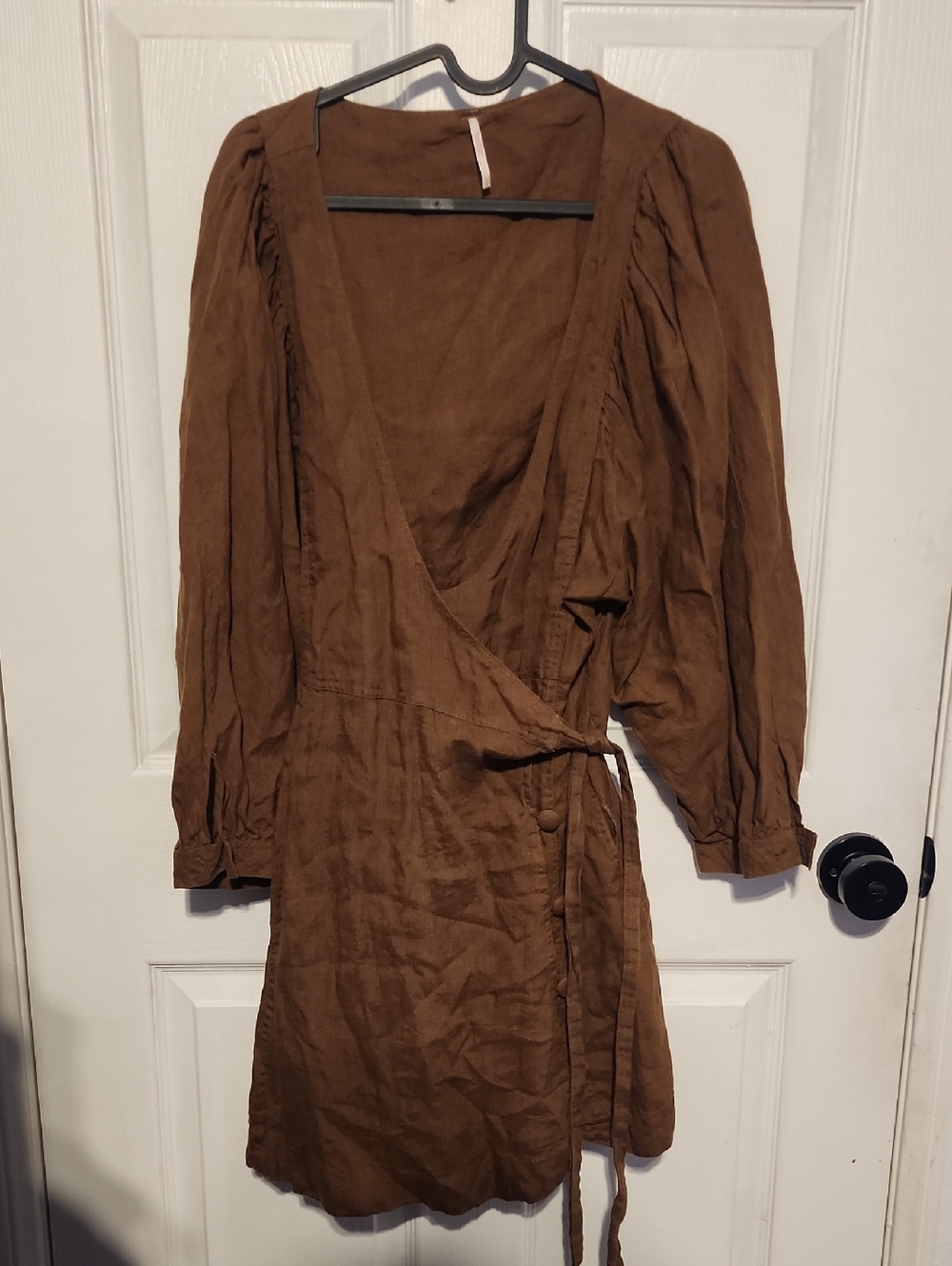 Free People Brown Long Sleeve Wrap Mini Dress